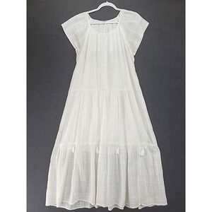 Kate And Sam Ladies Flowy Boho Dress Size M Off White  With Tassels Beachy Coast